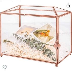 Large rose gold wedding card box. Comes with key